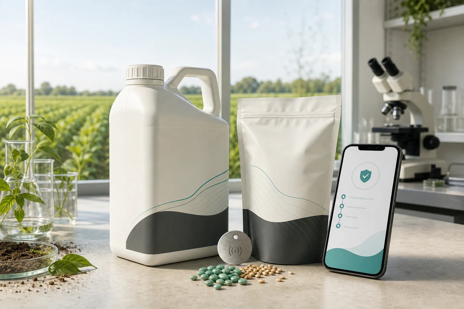 Agricultural container, seed pouch and phone connected through a digital identity